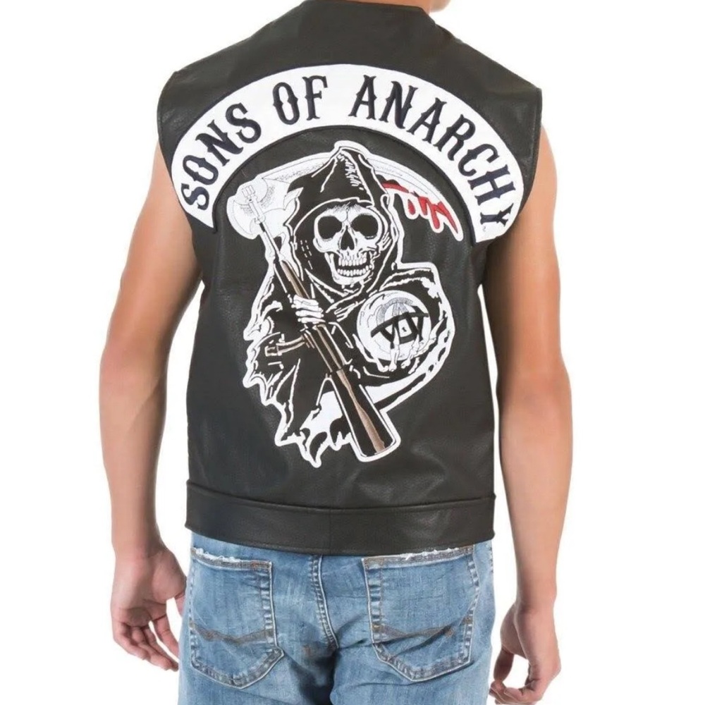 Sons Of Anarchy TV Show Black FauxLeather Costume Sleeveless Motorcycle Vest 1X?
